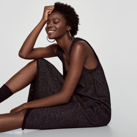 NEW ZARA Woman Midi Black Metallic Fuzzy Knit Cozy Sweater Dress Medium - Picture 3 of 14